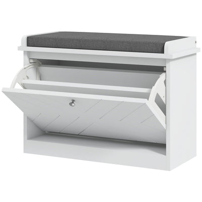 HOMCOM Entryway Shoe Bench with Storage Flip Drawer Adjustable Shelf for 6 Pairs Cushioned Hallway Bench White 