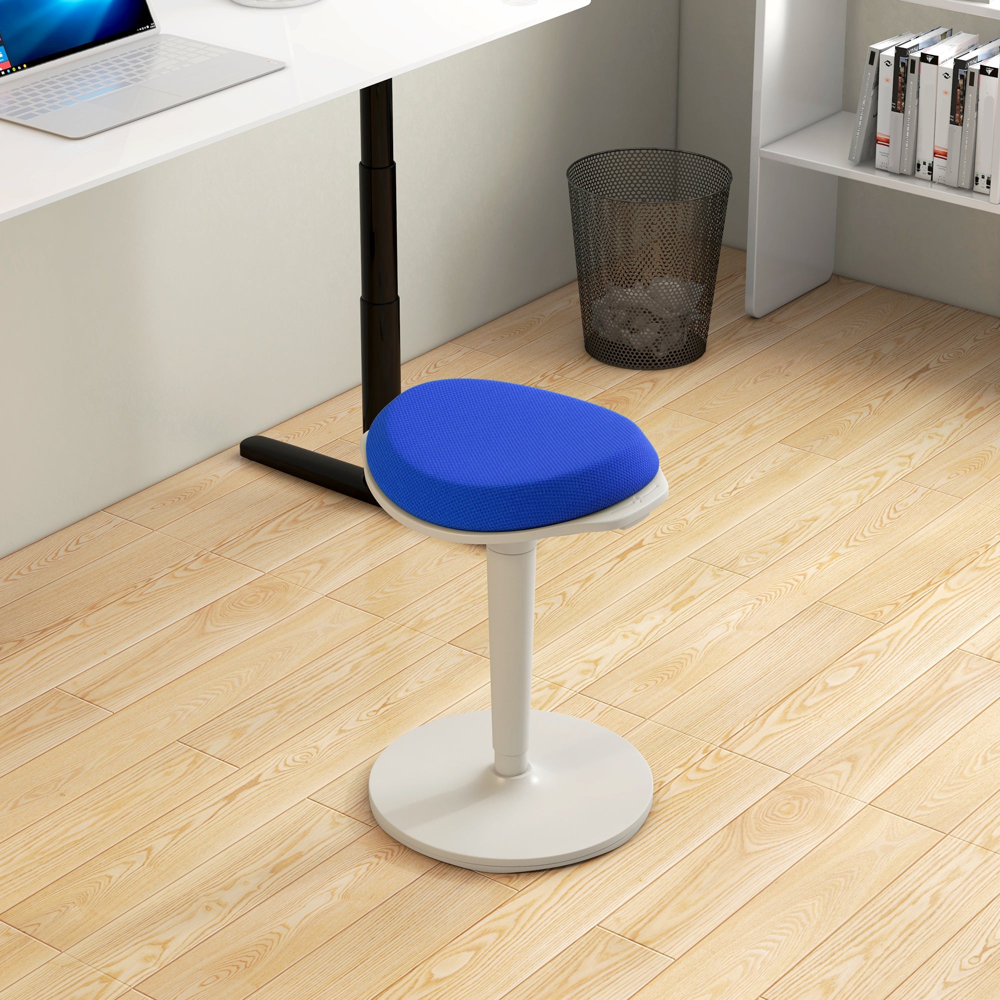 HOMCOM Ergonomic Standing Desk Stool - Blue Wobble Chair with Adjustable Height and Rocking Motion for Office Desks 