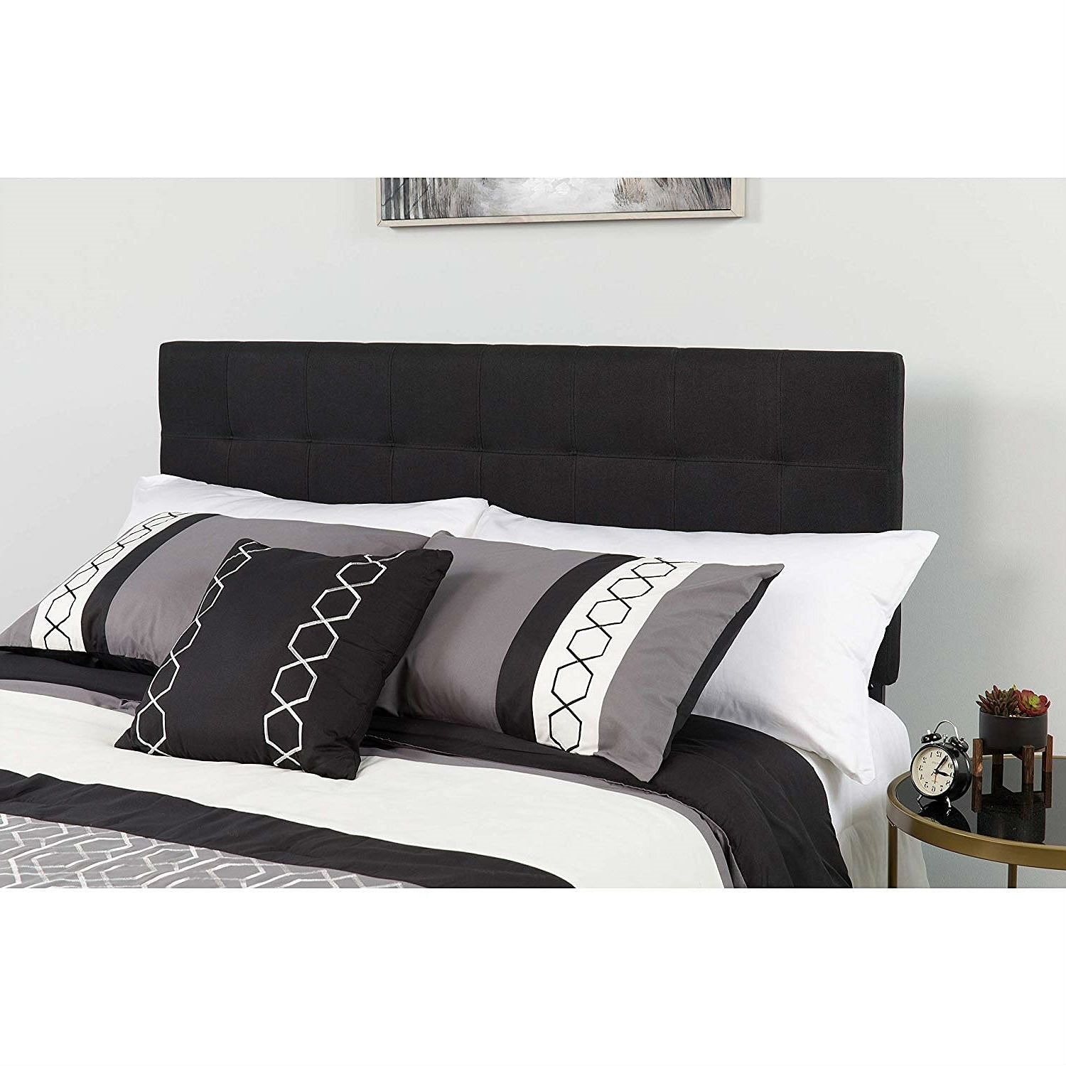 Full size Modern Box-Stitch Black Fabric Upholstered Headboard - Free Shipping