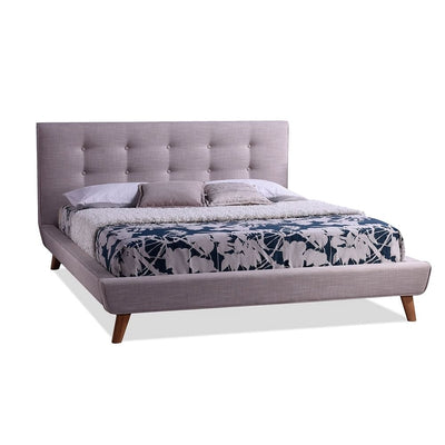 Full size Beige Linen Upholstered Platform Bed with Button Tufted Headboard - Free Shipping 