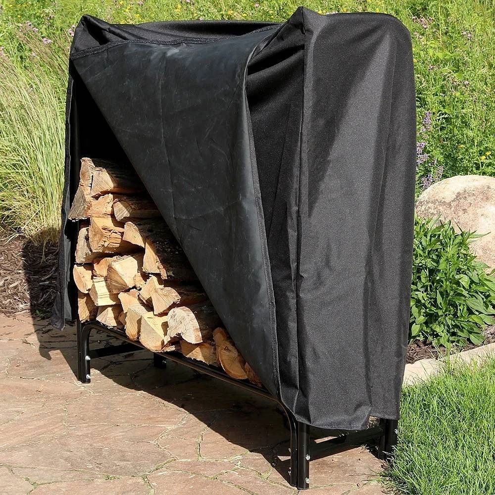 4-Ft Indoor Outdoor Black Metal Firewood Holder Log Rack with Cover - Free Shipping 