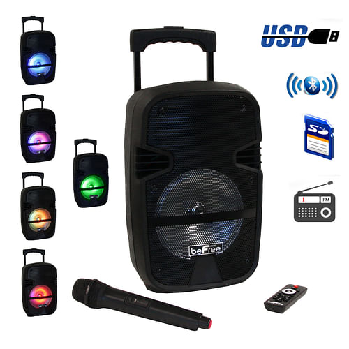 beFree Sound 8 Inch 400 Watt Bluetooth Portable Party PA Speaker System with Illuminating Lights - Free Shipping