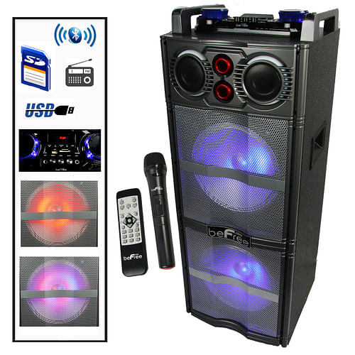 beFree Sound Double 10 Inch Subwoofer Portable Bluetooth Party Speaker with Reactive Lights - Free Shipping