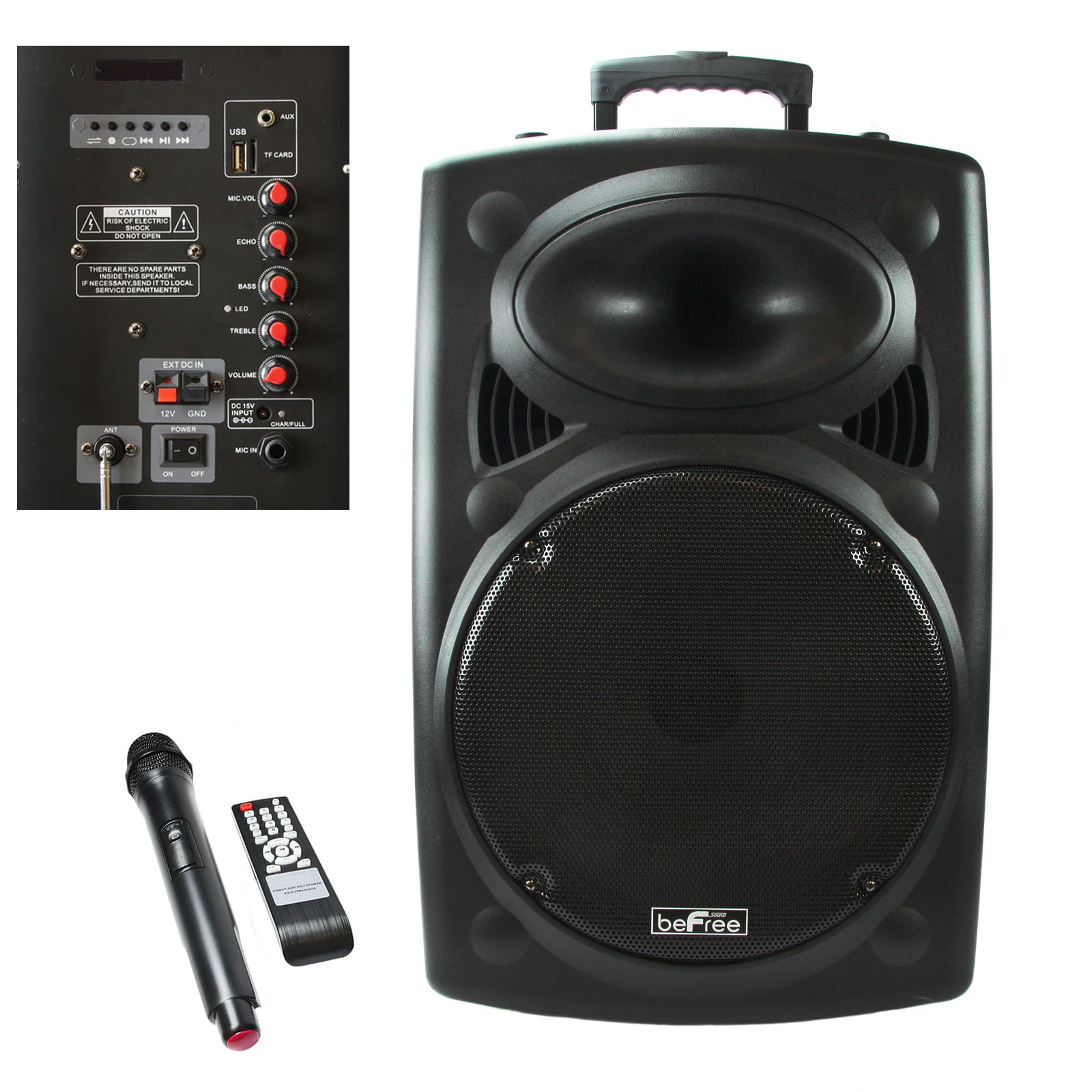 beFree Sound 15 Inch Bluetooth Powered Portable PA Party Speaker - Free Shipping