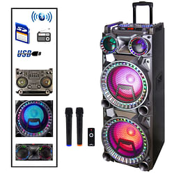 Befree Sound 700W Dual 10 Inch Subwoofer Bluetooth Portable Party Speaker with Sound Reactive Party Lights, USB/ SD Input, Rechargeable Battery, Remote Control And 2 Wireless Microphones - Free Shipping 