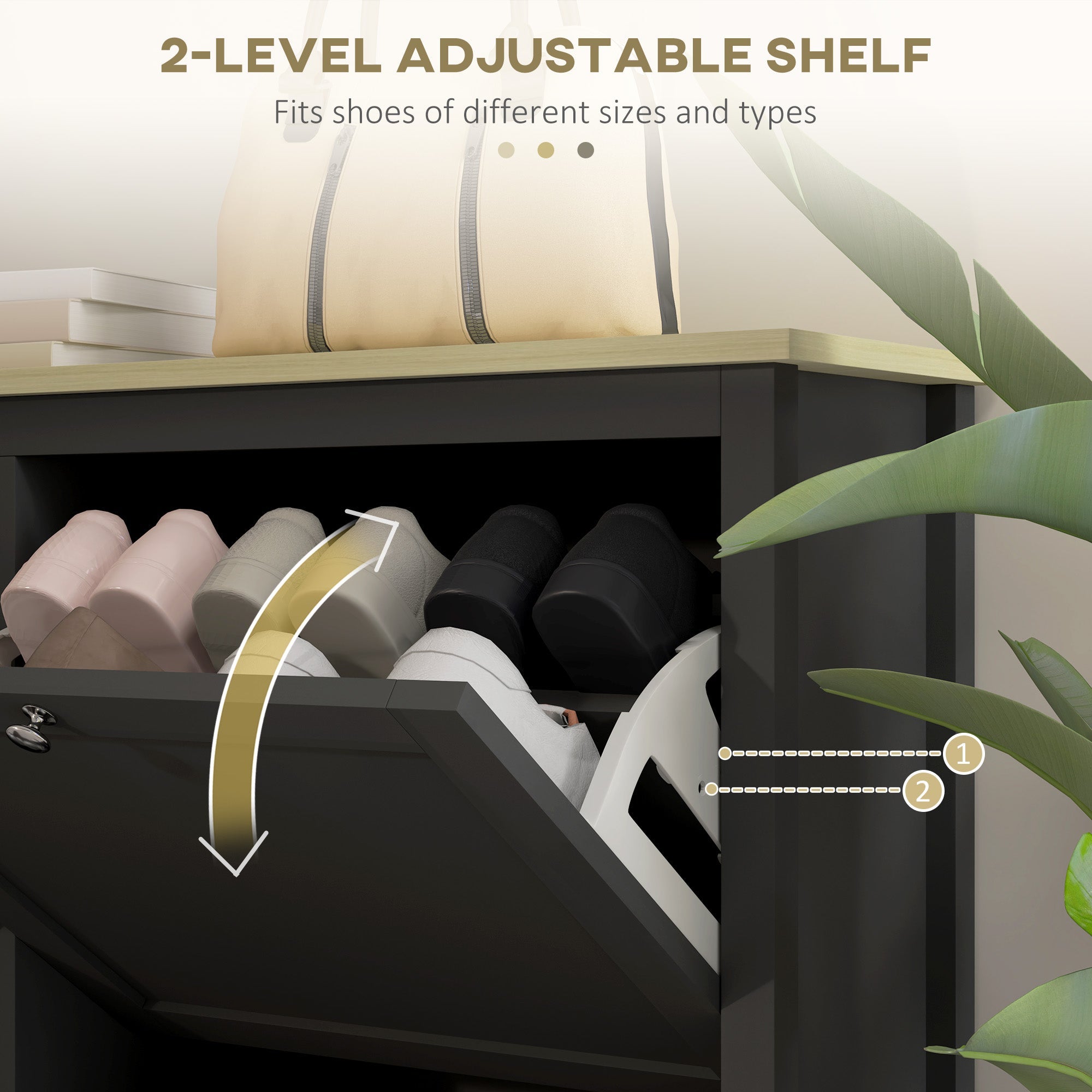 HOMCOM Entryway Shoe Storage Cabinet with 4 Flip Drawers, Adjustable Shelves, Narrow Shoe Cabinet for 20 Pairs of Shoes, Black 