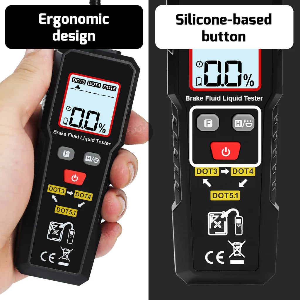 Digital Brake Fluid Tester for DOT 3, DOT 4 & DOT 5.1 with Color Backlight & Buzzer Alarm
