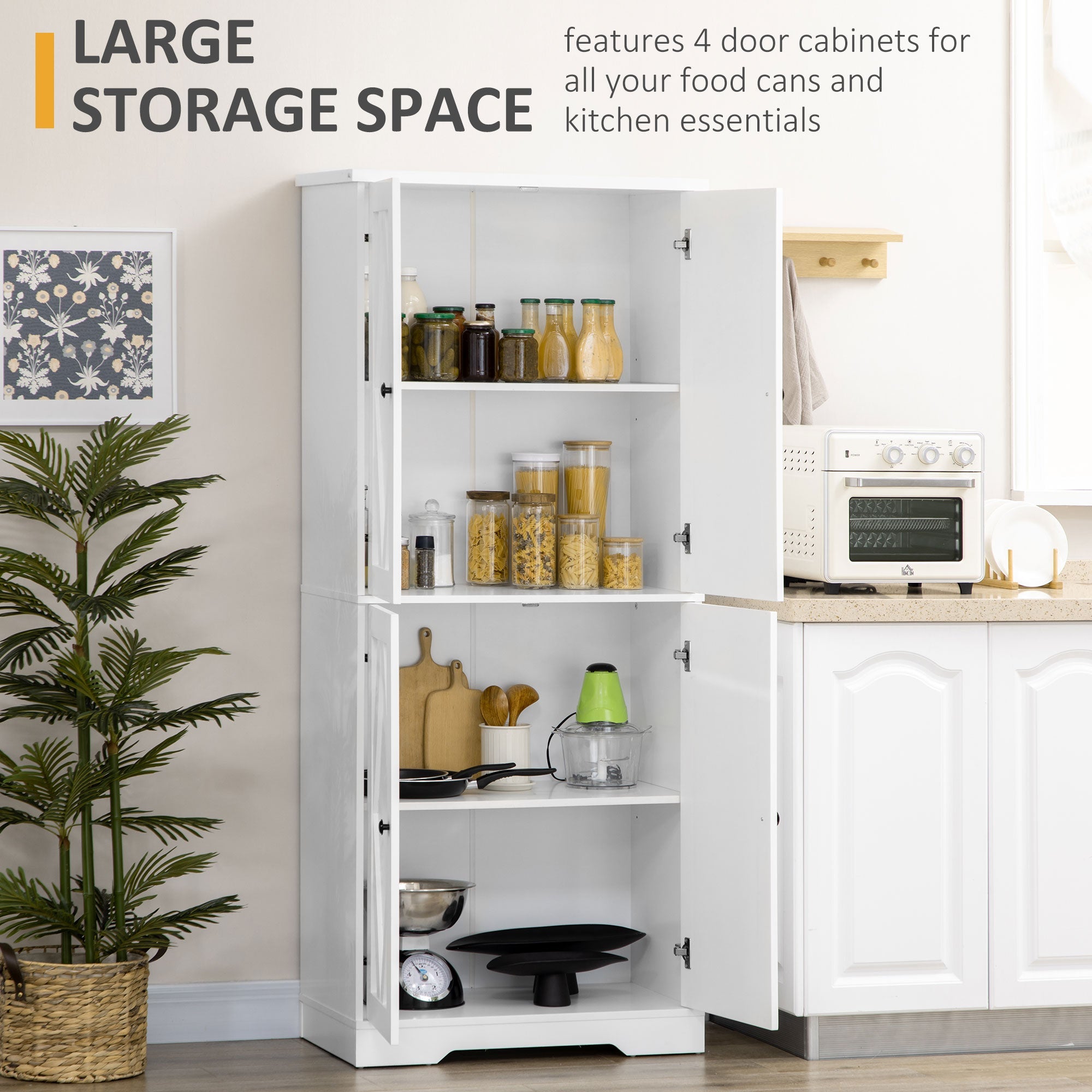 HOMCOM Freestanding Kitchen Storage Cabinet: Pantry Cabinet with Doors and Shelves for Dining Room 