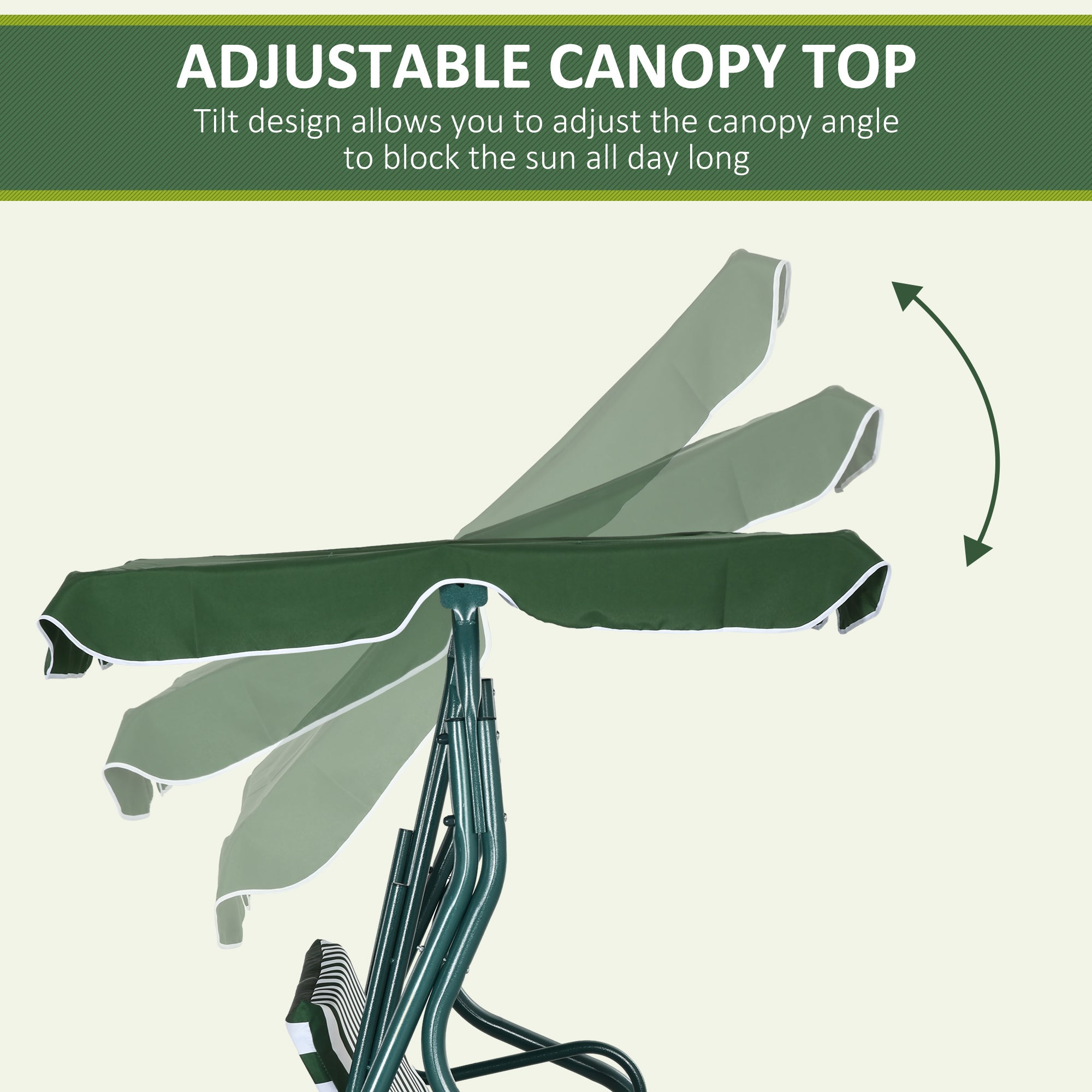 Outsunny Patio Swing Chair: 3-Seater Outdoor Porch Swing with Adjustable Canopy Cushion Green 