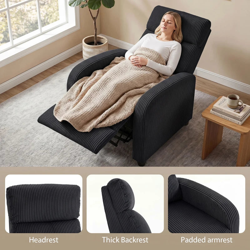 Corduroy Push Back Recliner Chair for Living Room & Home Theater – Manual Reclining Chair
