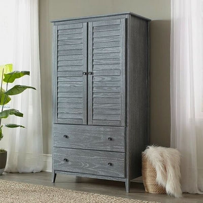 FarmHome Louvered Distressed Grey Solid Pine Armoire - Free Shipping 