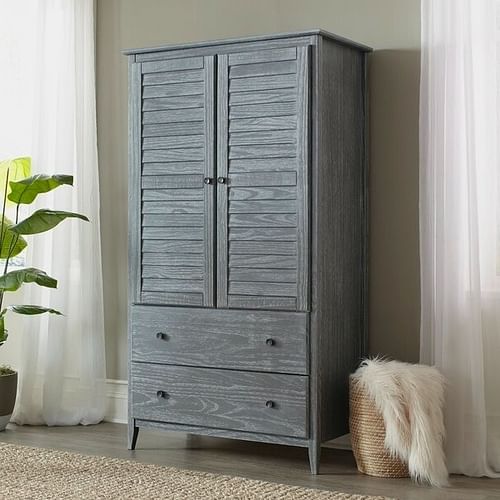 FarmHome Louvered Distressed Grey Solid Pine Armoire - Free Shipping