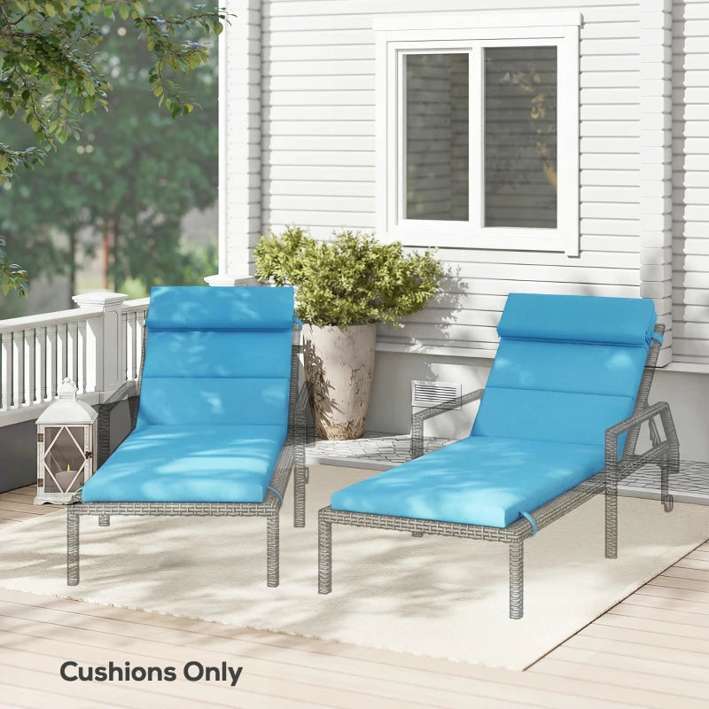 Patio Chaise Lounge Chair Cushions Replacement Sun Lounger Pads with Headrest and Ties, Set of 2, Turquoise