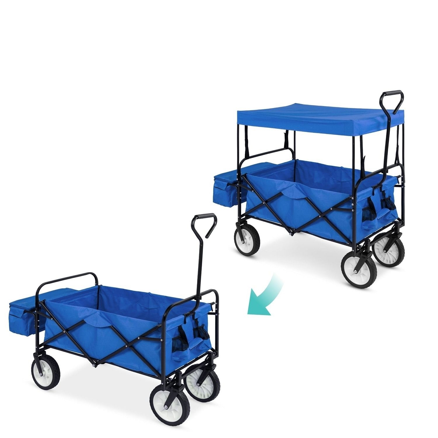 Collapsible Utility Wagon Cart Indoor/Outdoor with Canopy - Blue - Free Shipping 