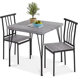 Modern 3-Piece Metal Frame Dining Set with Grey Wood Top Table and 2 Chairs - Free Shipping 