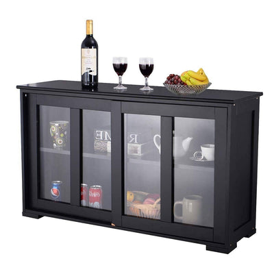 Black Sideboard Buffet Dining Storage Cabinet with 2 Glass Sliding Doors - Free Shipping 