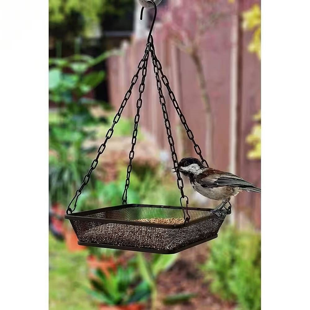 Heavy Duty Black Iron Mesh Bird Feeder Seed Tray with Easy to Hang Chain - Free Shipping 