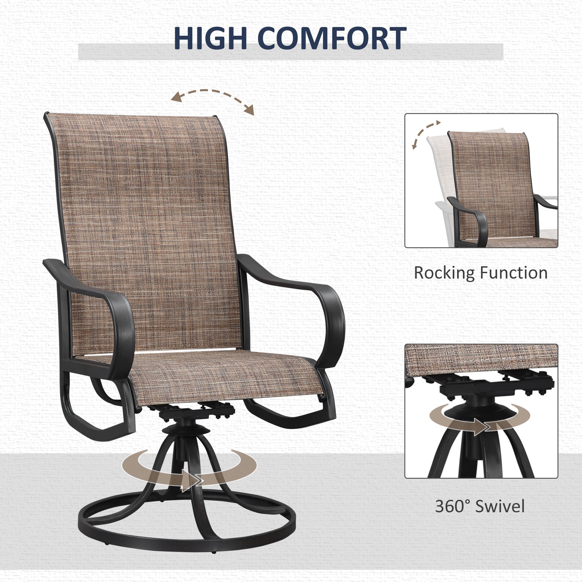 Outsunny Outdoor Dining Set 5-Piece with 4 Swivel Rocker Chairs and 37"x37" Table Brown Patio Furniture with Umbrella Hole 