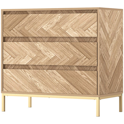 HOMCOM Bedroom Chest of Drawers with Anti-tipping Design, Storage Cabinet with 3 Drawers for Living Room, Hallway, Nature Wood 