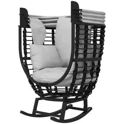 Outsunny Rattan Rocking Chair with Canopy - Cushioned Outdoor Lounger for Garden, Balcony, Porch, Patio in Grey 