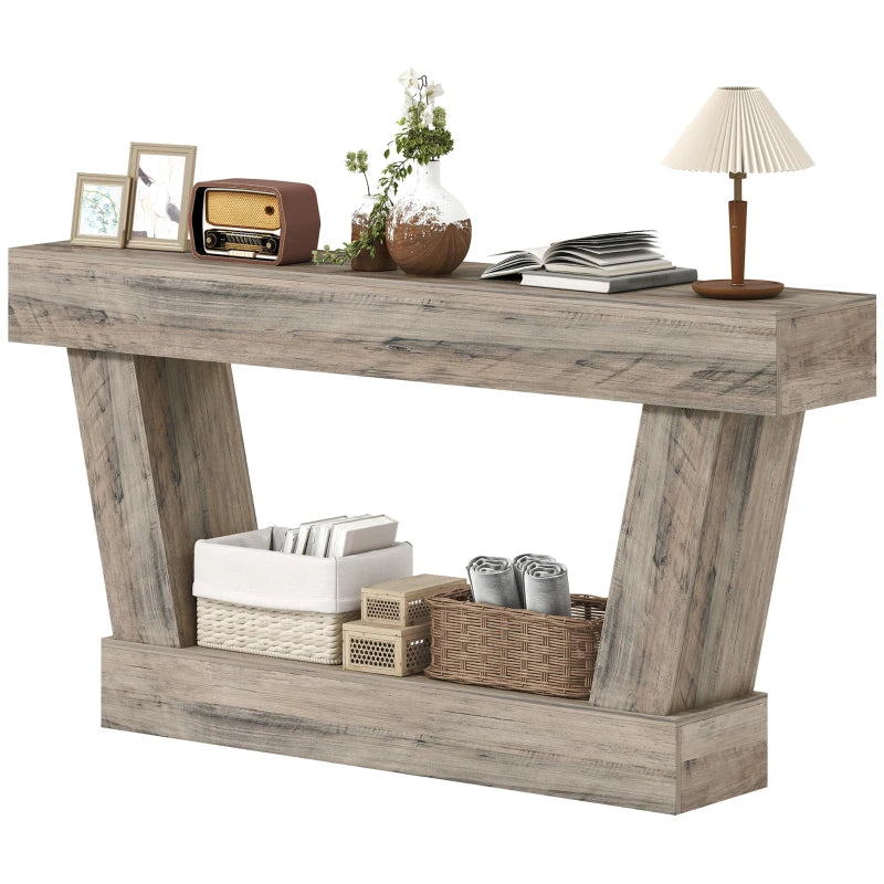 63 Inch Vintage Console Table, Narrow Entryway Table with Open Shelf for Living Room, Light Brown