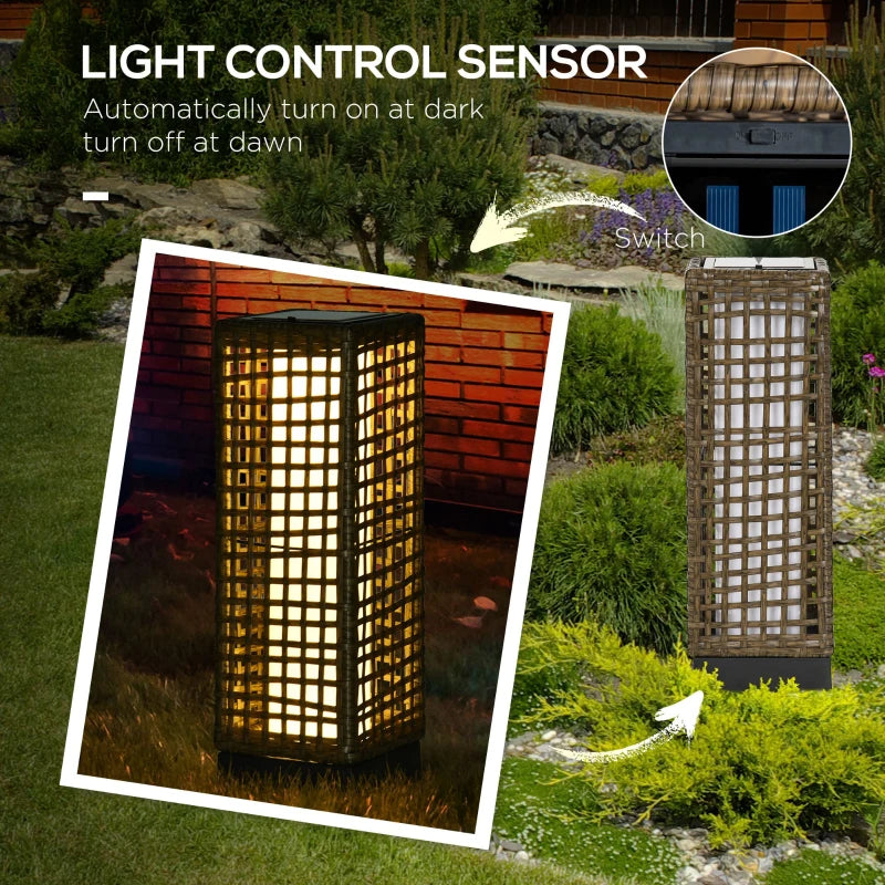 Wicker Solar Outdoor Lamp, Decorative Floor Lamp with Auto On/Off LED Lights, IP44 for Patio, Porch, Pathway, Sand