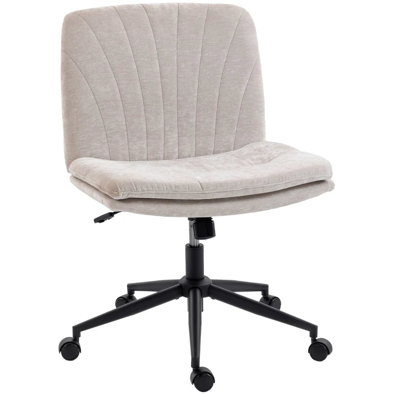 Criss Cross Chair with Wheels, Wide Office Chair with No Arms, Adjustable Height, Tilting, Beige