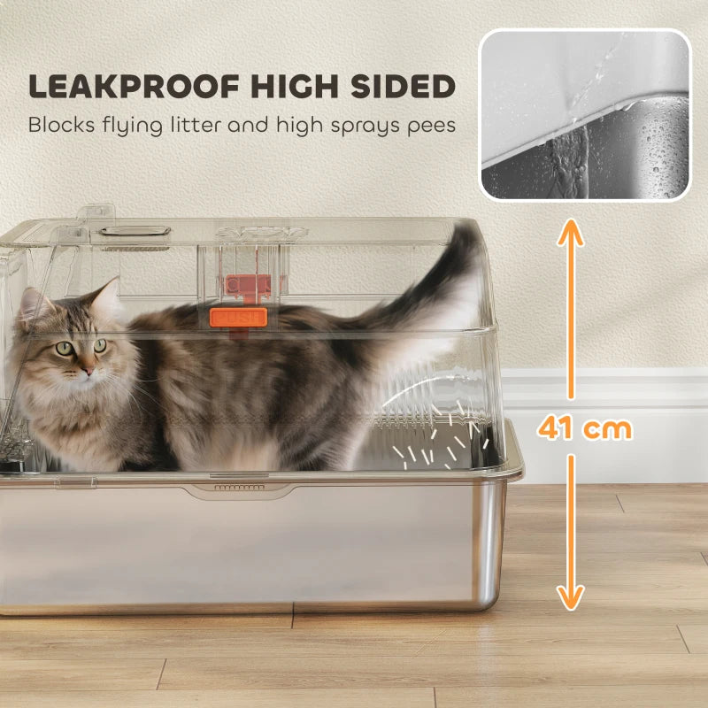 XL Stainless Steel Cat Litter Box, Kitty Litter Box with Flip Cover, Pedal, Deodorizer, for Big Cats