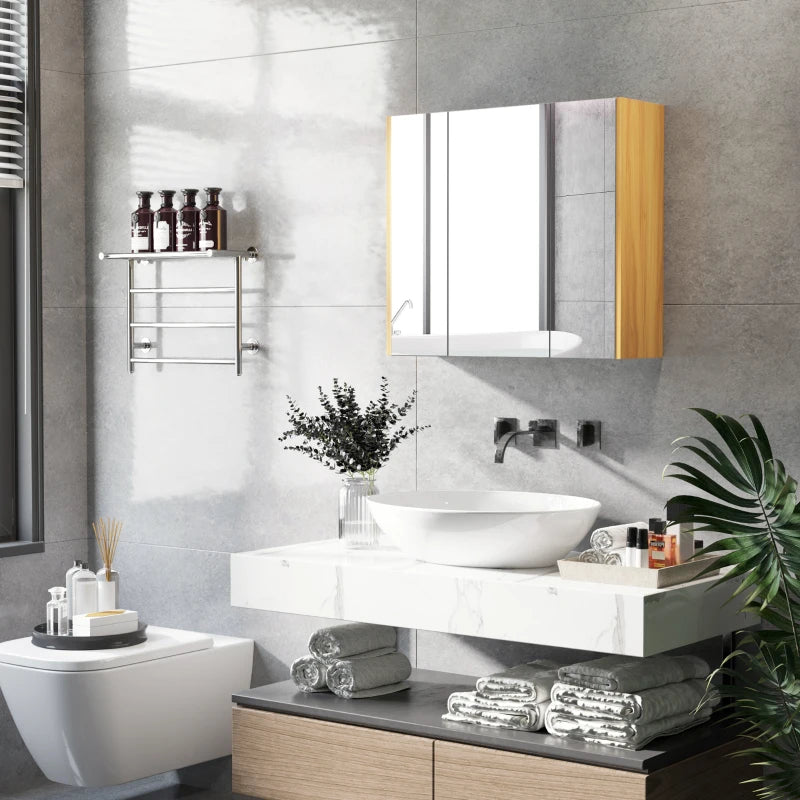 Wall Mounted Medicine Cabinet with Mirror Wall Mirror Cabinet with 3 Doors and Adjustable Storage Shelves Gray