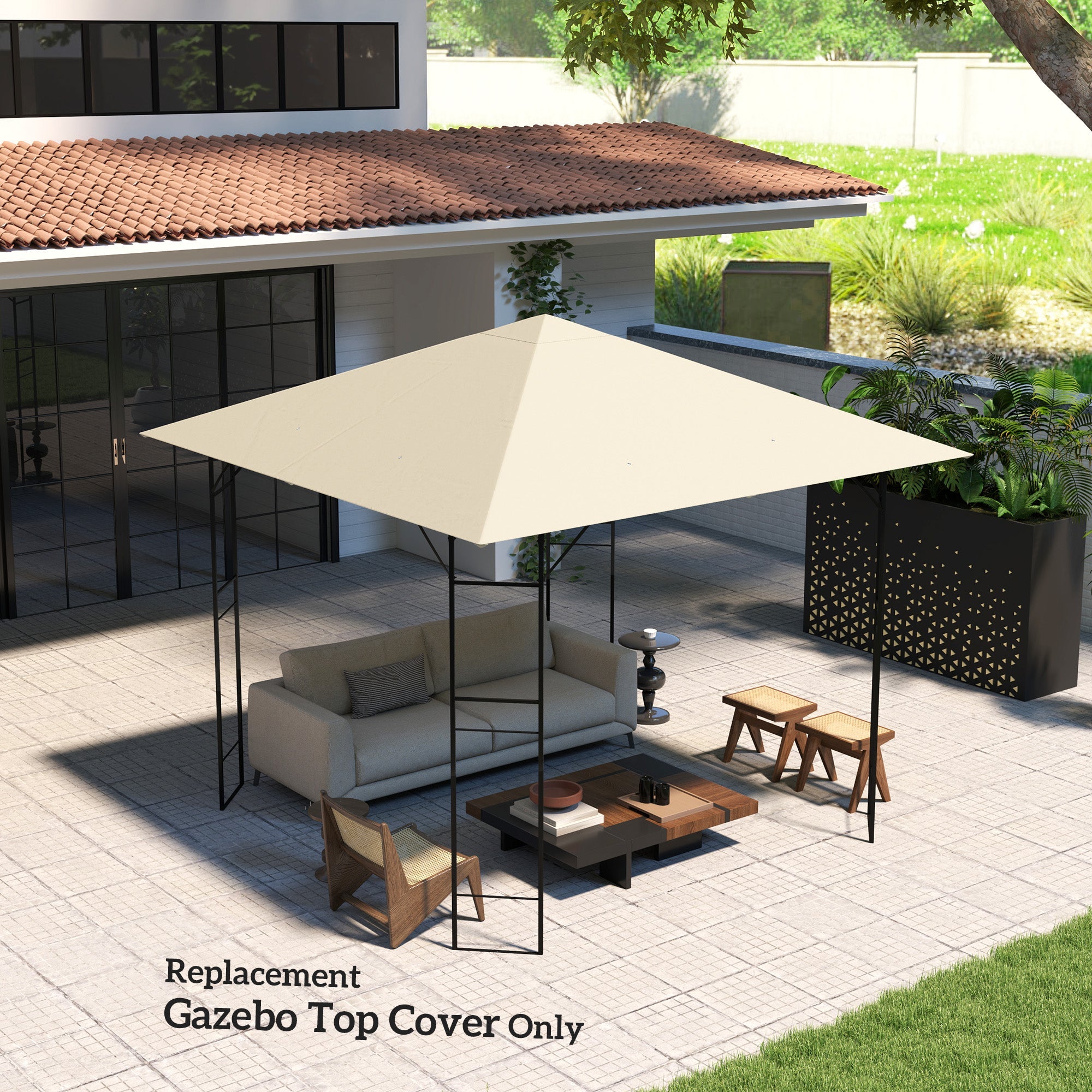 Outsunny 10' x 10' Gazebo Canopy Replacement Cover, Garden Gazebo Roof Replacement, UPF30+, TOP COVER ONLY, Cream White 