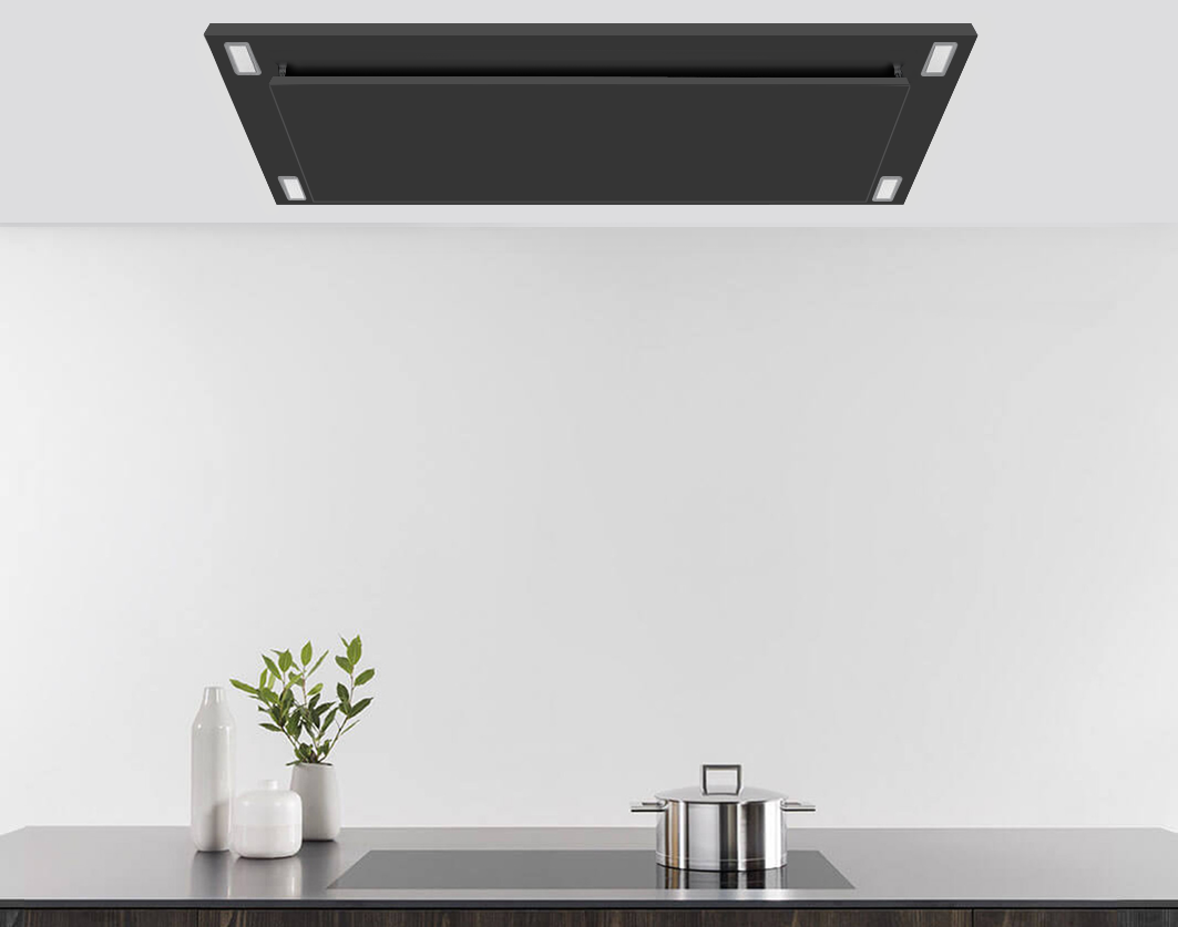 600 CFM Black Flush Ceiling Mount Range Hood - VICTORY Sunset 