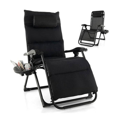 Black Zero Gravity Adjustable Lounge Chair Removable Cushion Cup Holder Tray - Free Shipping 