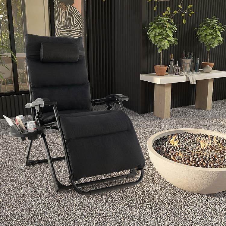 Black Zero Gravity Adjustable Lounge Chair Removable Cushion Cup Holder Tray - Free Shipping 