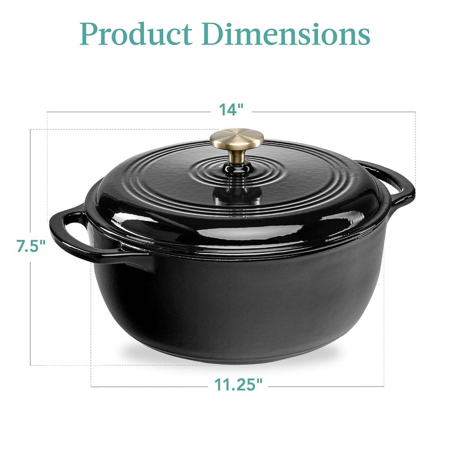 6 Quart Large Black Enamel Cast-Iron Dutch Oven Kitchen Cookware - Free Shipping 
