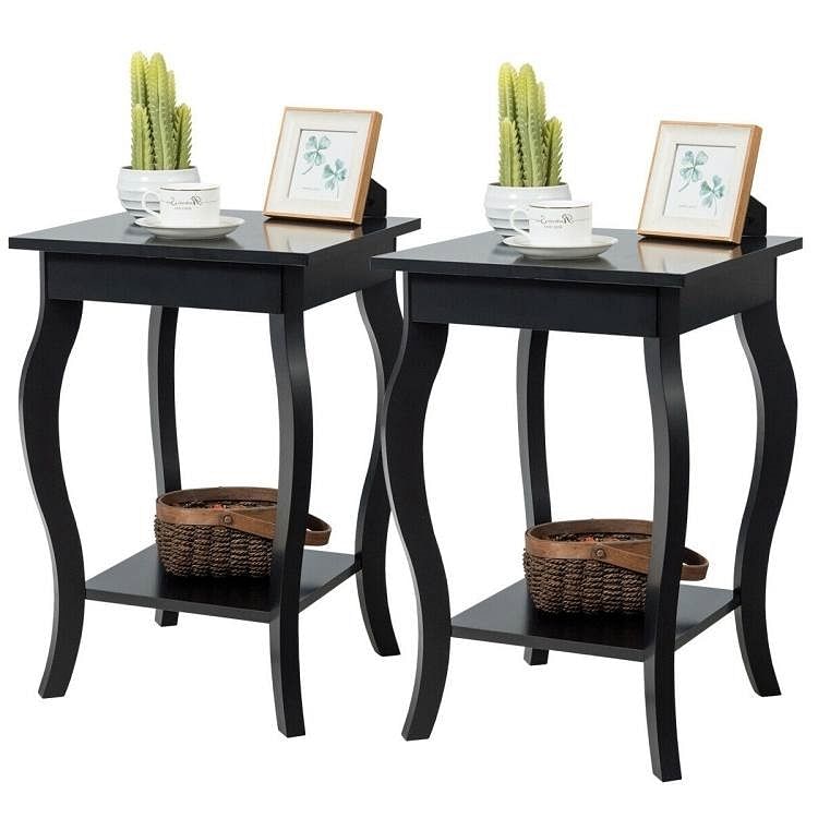 Stylish Nightstand End Table in Black Wood Finish - Set of 2 - Free Shipping 