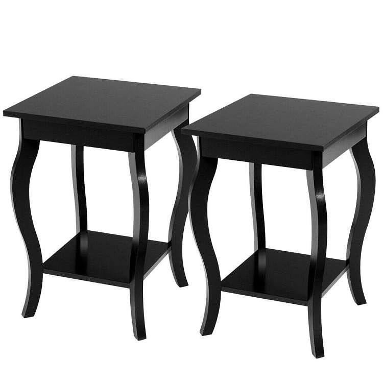 Stylish Nightstand End Table in Black Wood Finish - Set of 2 - Free Shipping