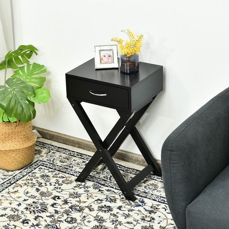 X-Shape 1 Drawer Nightstand End Side Table Storage in Black - Free Shipping 