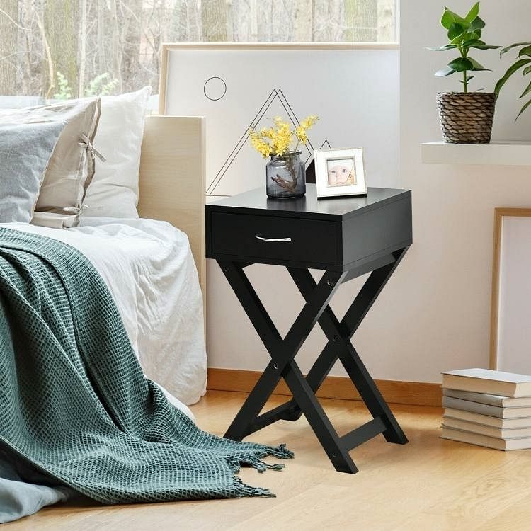 X-Shape 1 Drawer Nightstand End Side Table Storage in Black - Free Shipping 