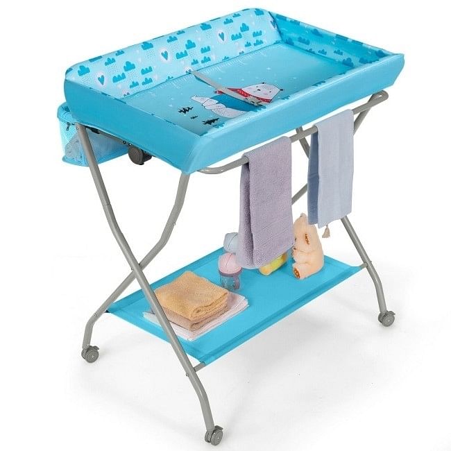 Blue Folding  Wide Nursery Baby Diaper Changing Table - Free Shipping