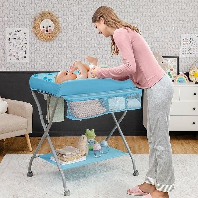 Blue Folding  Wide Nursery Baby Diaper Changing Table - Free Shipping