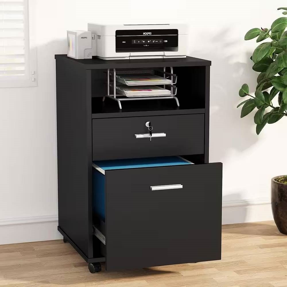 Black Rolling 2-Drawer Mobile File Cabinet Printer Stand Office Cart on Wheels - Free Shipping