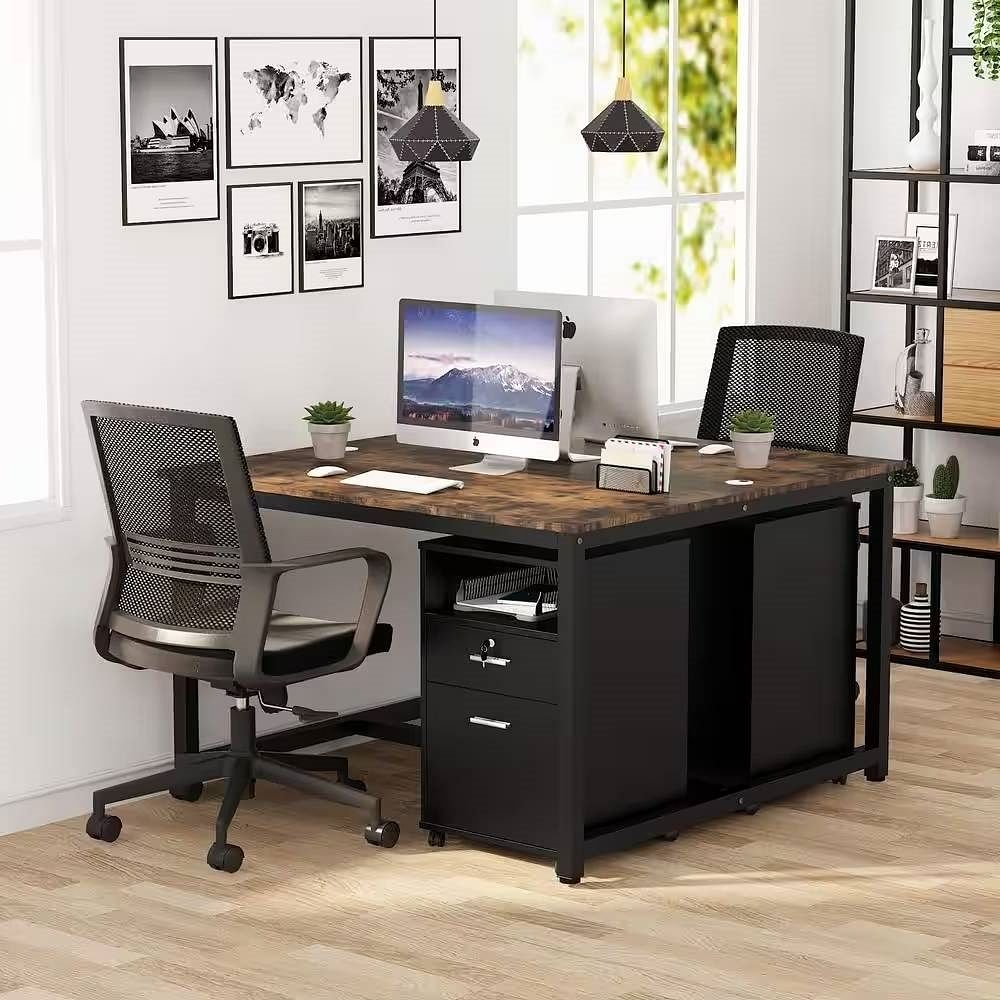 Black Rolling 2-Drawer Mobile File Cabinet Printer Stand Office Cart on Wheels - Free Shipping