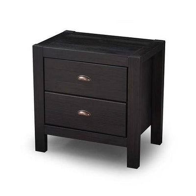 Farmhouse Style Solid Pine Wood 2-Drawer Nightstand Bedside Table in Black - Free Shipping 