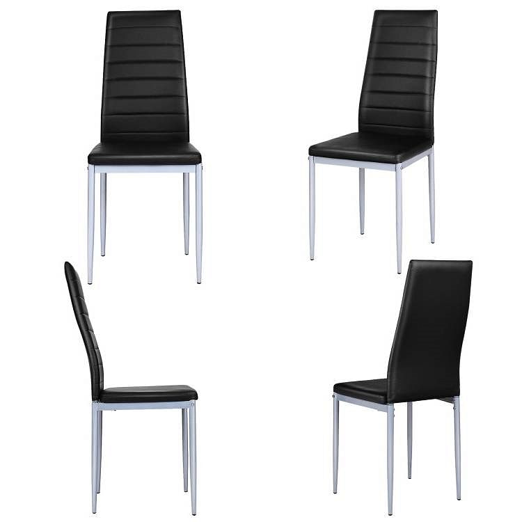 Set of 4 Modern High Back Black PVC Leather Dining Chairs with Metal Legs - Free Shipping