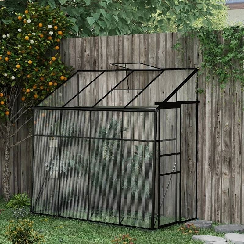 8.3 ft x 4.1 ft Outdoor Polycarbonate Lean-to Greenhouse with Black Metal Frame - Free Shipping