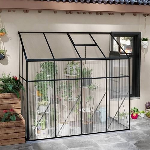 8.3 ft x 4.1 ft Outdoor Polycarbonate Lean-to Greenhouse with Black Metal Frame - Free Shipping 