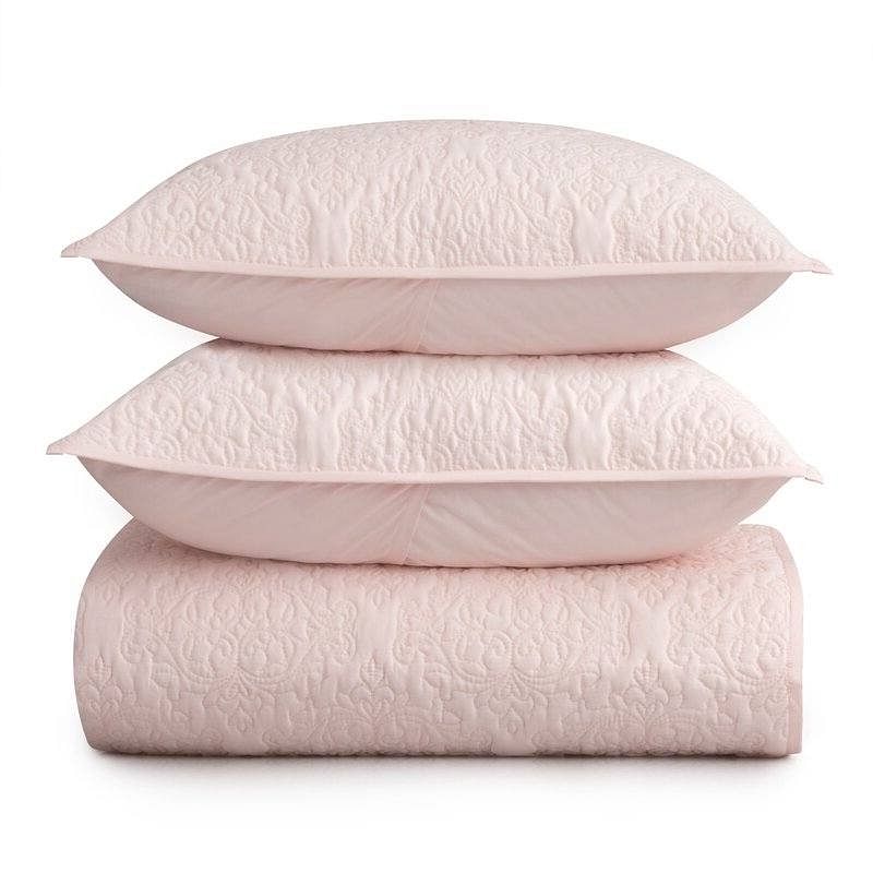 King Size 100-Percent Cotton 3-Piece Quilt Bedspread Set in Blush Pink - Free Shipping