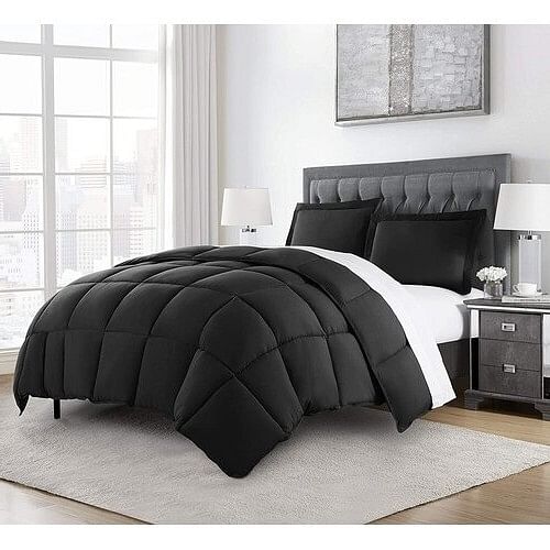 King Size Reversible Microfiber Down Alternative Comforter Set in Black - Free Shipping