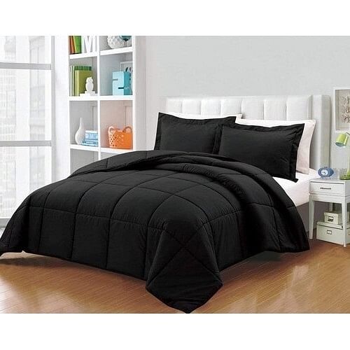 King Size Reversible Microfiber Down Alternative Comforter Set in Black - Free Shipping