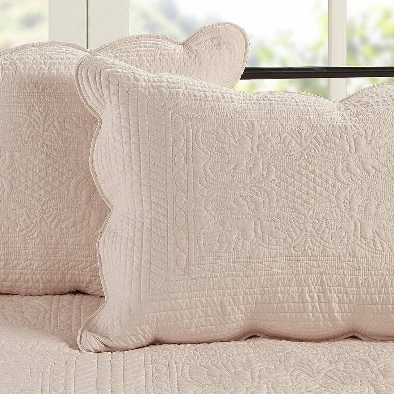 King Size 3 Piece Reversible Scalloped Edges Microfiber Quilt Set in Blush - Free Shipping